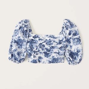 Abercrombie & Fitch Blue Floral Puff Sleeve Top